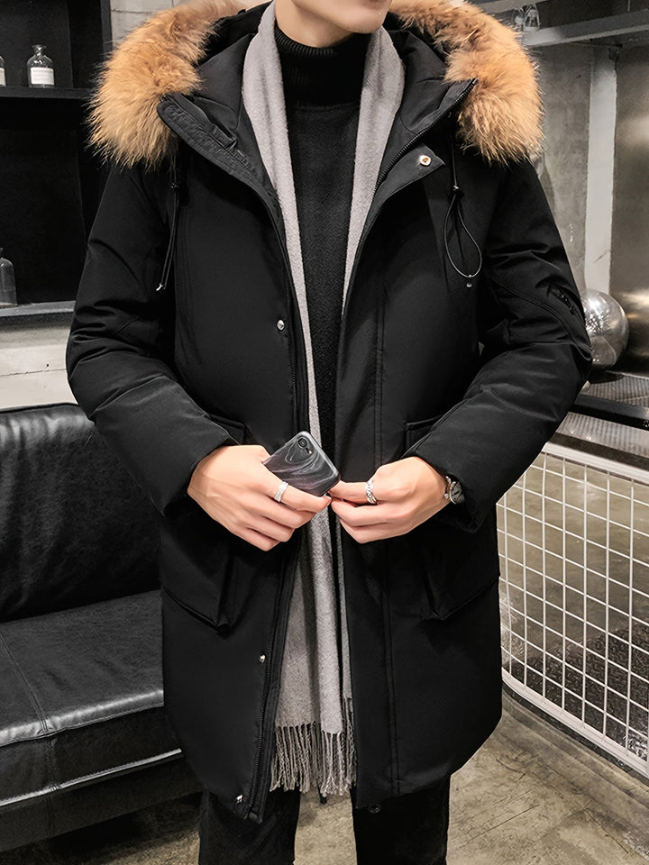 Stilvolle Mittellange Kapuzen-Winterjacke Für Herren | Perfekt für Outdoor-Aktivitäten