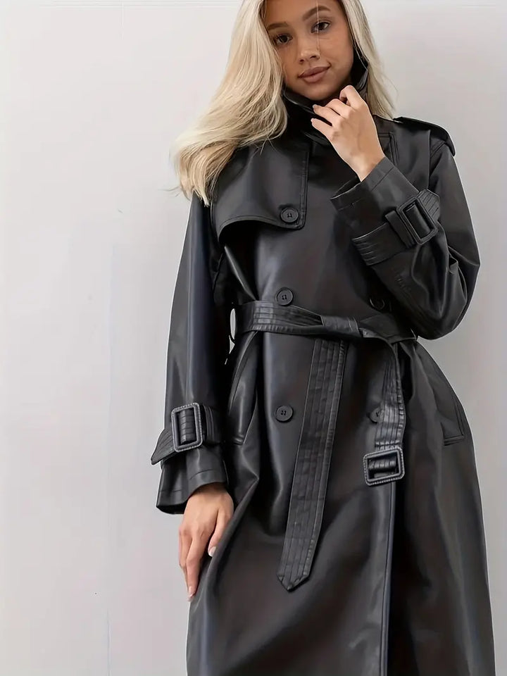 Winona - Trenchcoat veste en cuir avec ceinture