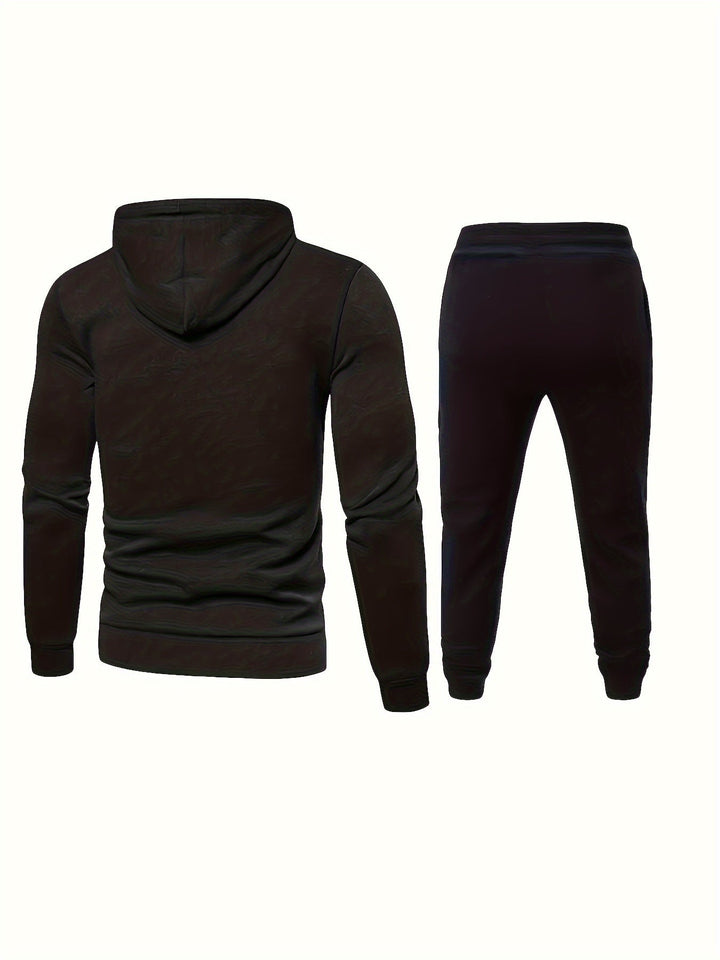 Casual fleece sweatshirt tracksuit with hood, long-sleeved and drawstring pants for men | Perfect for leisure activities