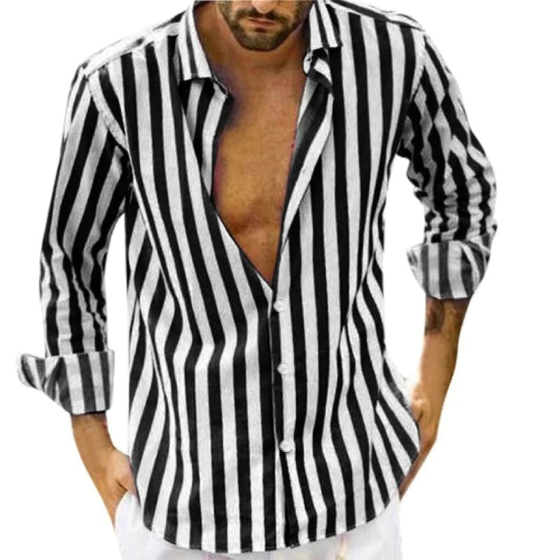 FELI Chemise élégante pour homme à rayures – Col classique, coupe décontractée, parfaite pour l'automne et le printemps