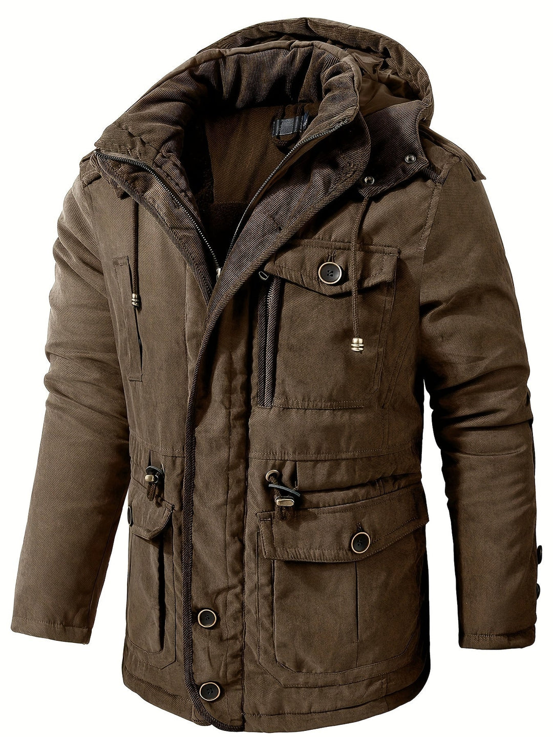 Casual Veste d'hiver cargo à capuche avec plusieurs poches en polaire chaude | Parfaite pour les activités de loisirs