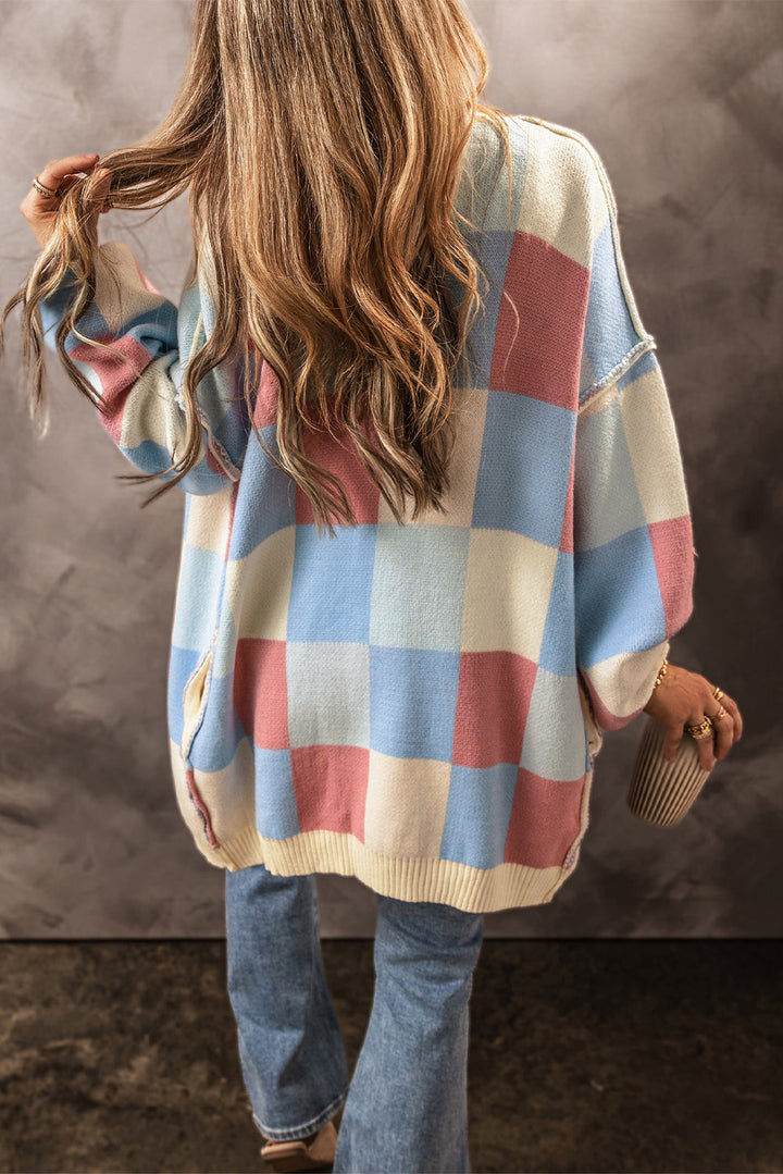 Schicker Langliniger Gerippter Strick Cardigan Für Frauen