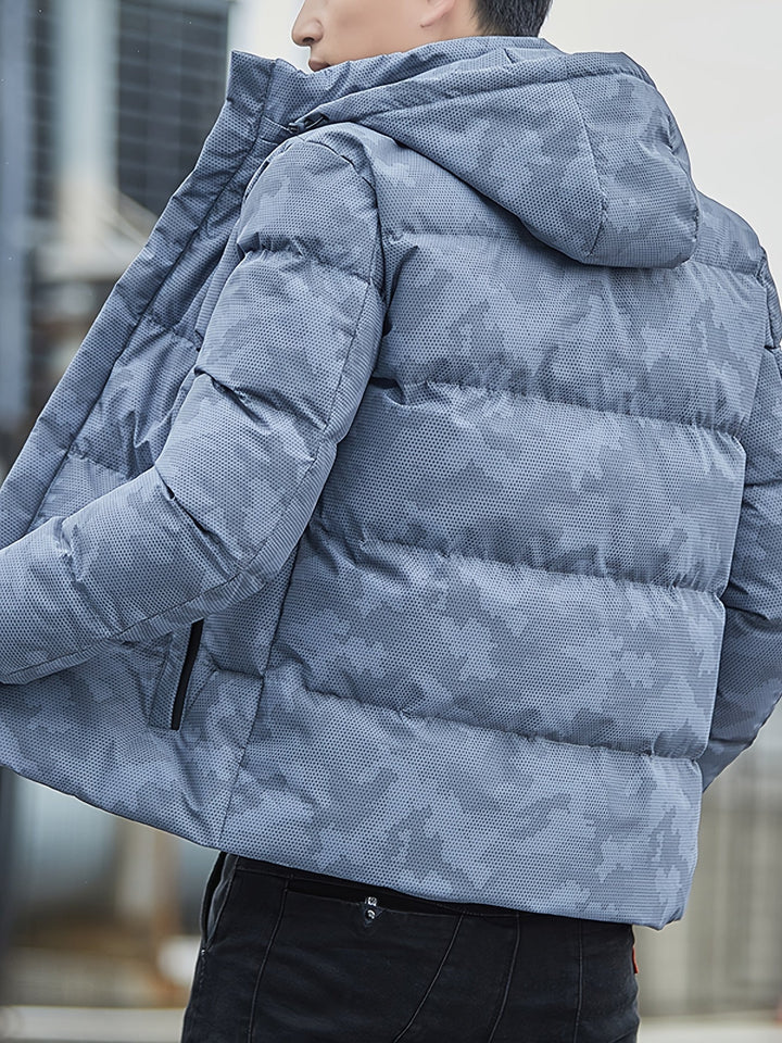 Veste d'hiver matelassée décontractée en coton avec fermeture éclair et capuche amovible pour hommes | Parfaite pour les activités de plein air