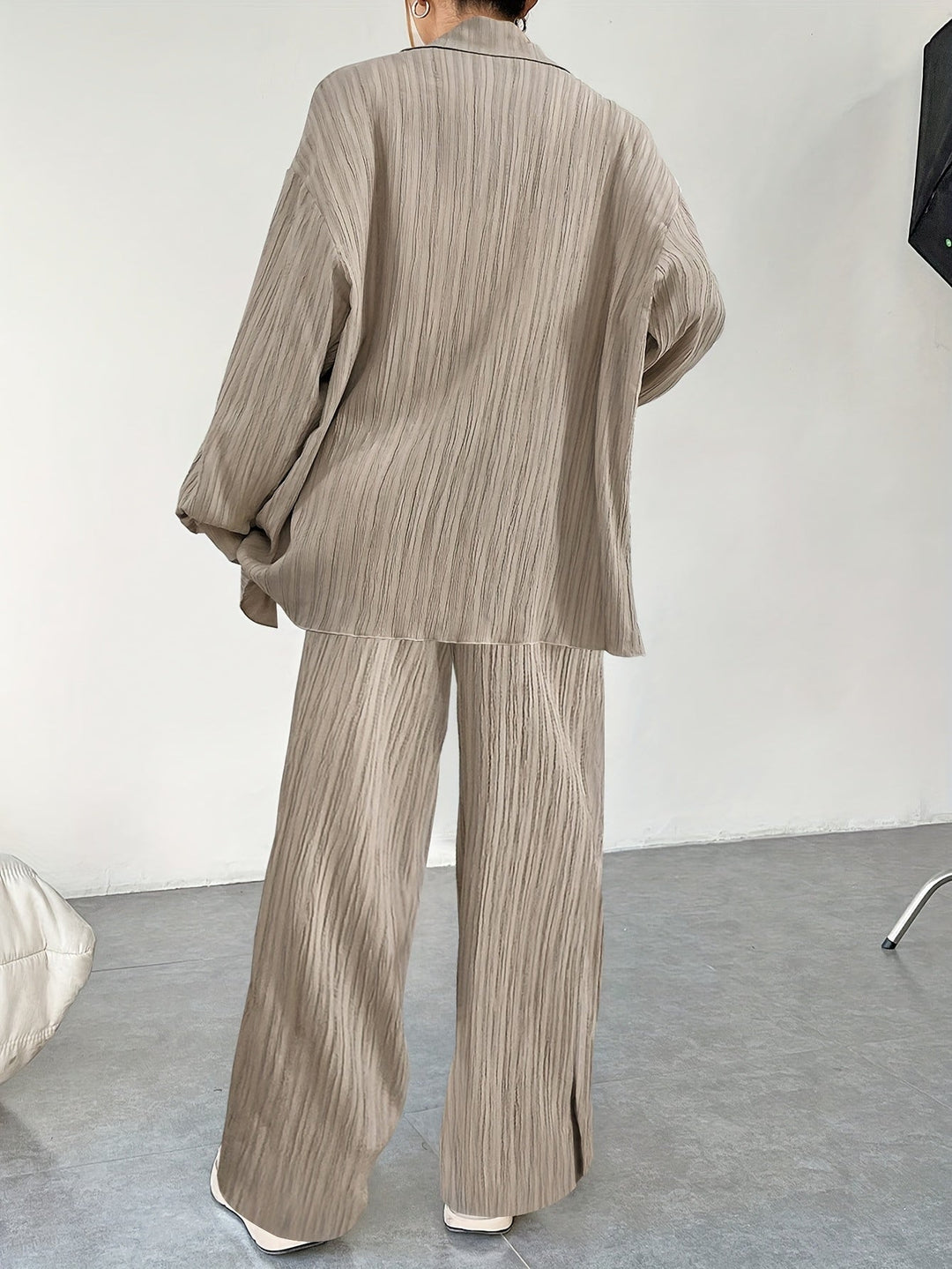 T-shirt à manches longues avec boutons & pantalons à taille élastique ensemble tenue pour femmes | Idéal pour automne/hiver