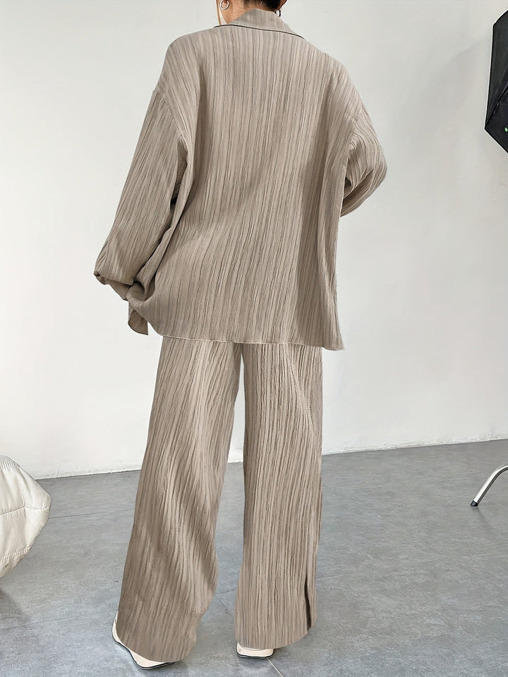 T-shirt à manches longues avec boutons & pantalons à taille élastique ensemble tenue pour femmes | Idéal pour automne/hiver