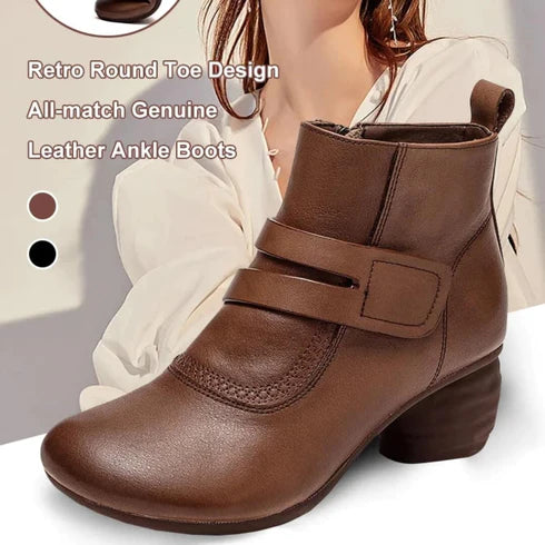 Casual Retro Stiefeletten aus veganem Leder mit Absatz für Damen | Perfekt für den Alltag