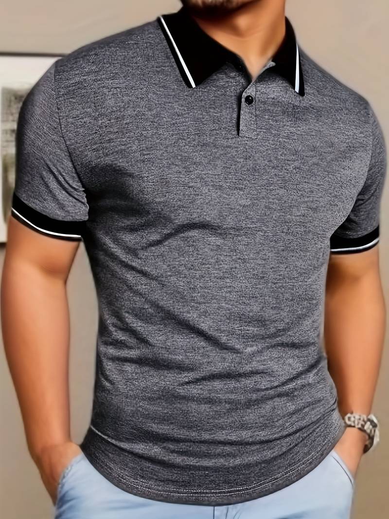 Caleb – camicia a maniche corte a blocchi di colore alla moda con chiusura a bottoni e rever