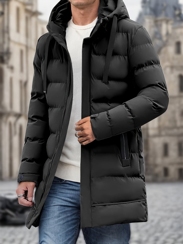 Veste d'hiver matelassée longue chaude à capuche pour hommes | Parfaite pour les activités de plein air