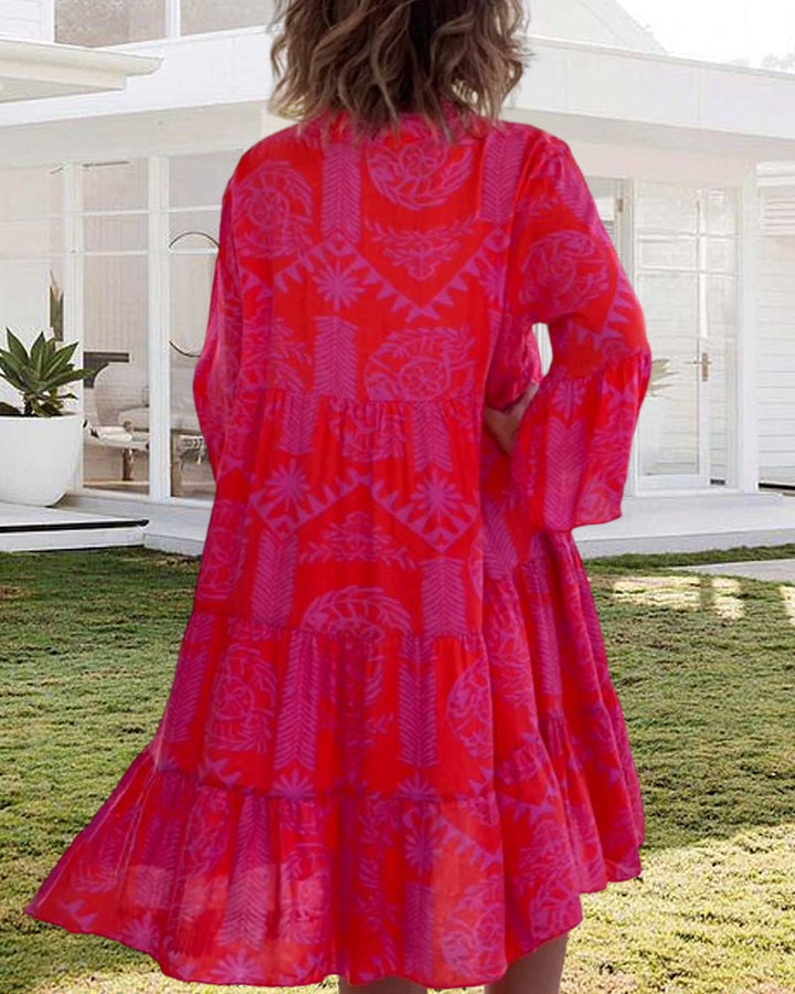 Robe avec manches 3/4 et imprimé bohème géométrique