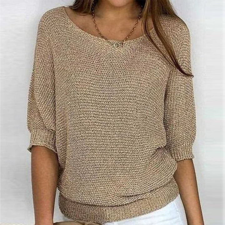Lucile - Pull uni doré avec col rond
