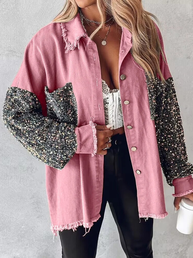 Tamela - giacca di jeans con paillettes a contrasto