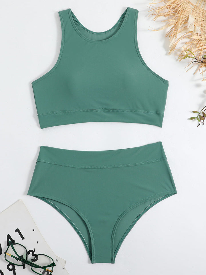 Sportlicher High-Waist Bikini für Damen – Zweiteiliges Set mit hochgeschlossenem Top für Strand & Pool