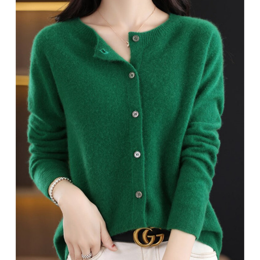 Cardigan en maille à col rond pour femmes en pure laine mérinos