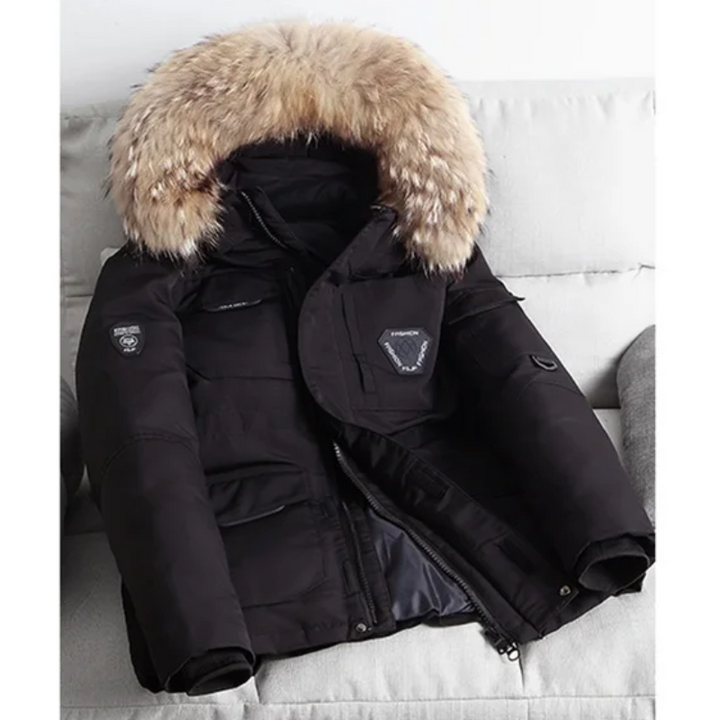 Herren Parka Winterjacke Mit Abnehmbarem Fellkragen Und Mehreren Taschen