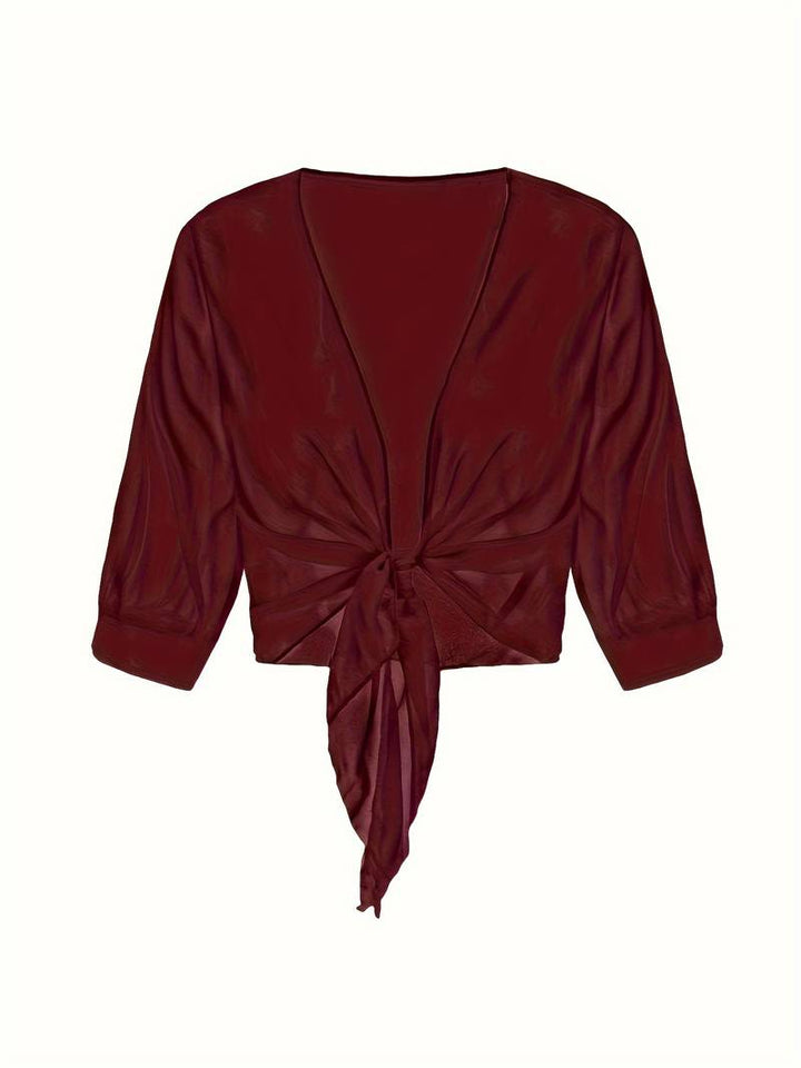 Bolero in chiffon da donna con nodo a fiocco – giacca corta trasparente per abiti da sera e outfit estivi
