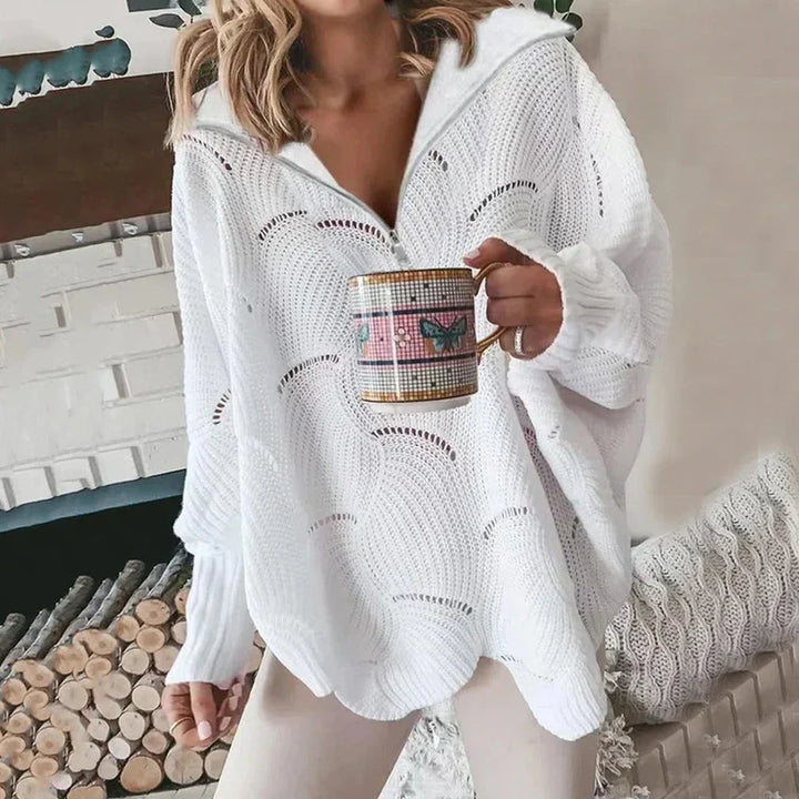 Reina | maglione ampio con scollo a V e chiusura lampo per donna