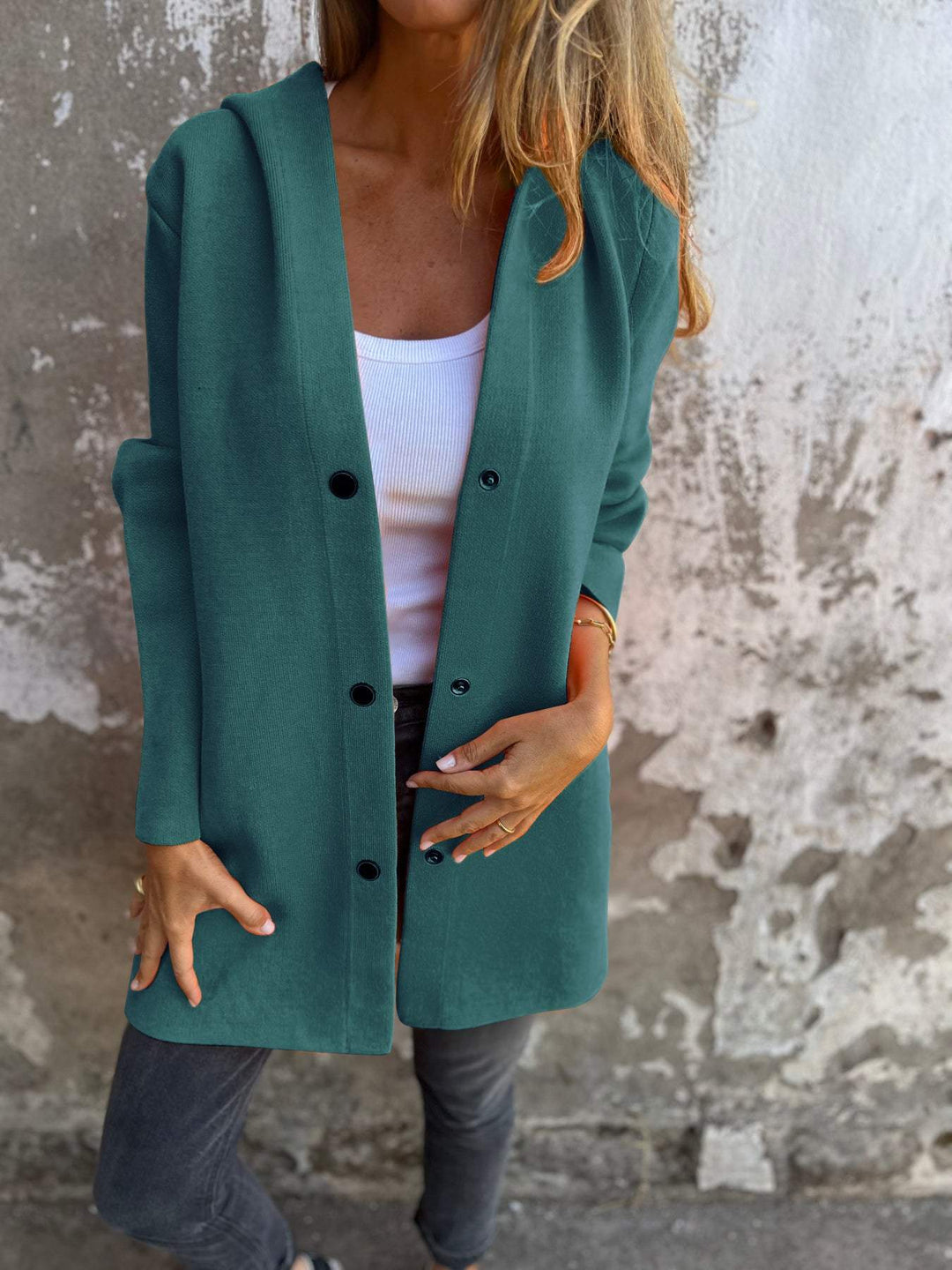 Cari - Blazer décontracté à simple boutonnage avec capuche