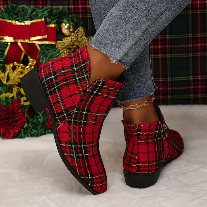 Bottines polyvalentes avec motif à carreaux et talon bas et massif