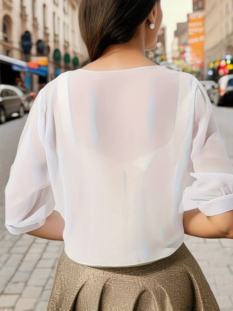 Bolero in chiffon da donna con nodo a fiocco – giacca corta trasparente per abiti da sera e outfit estivi
