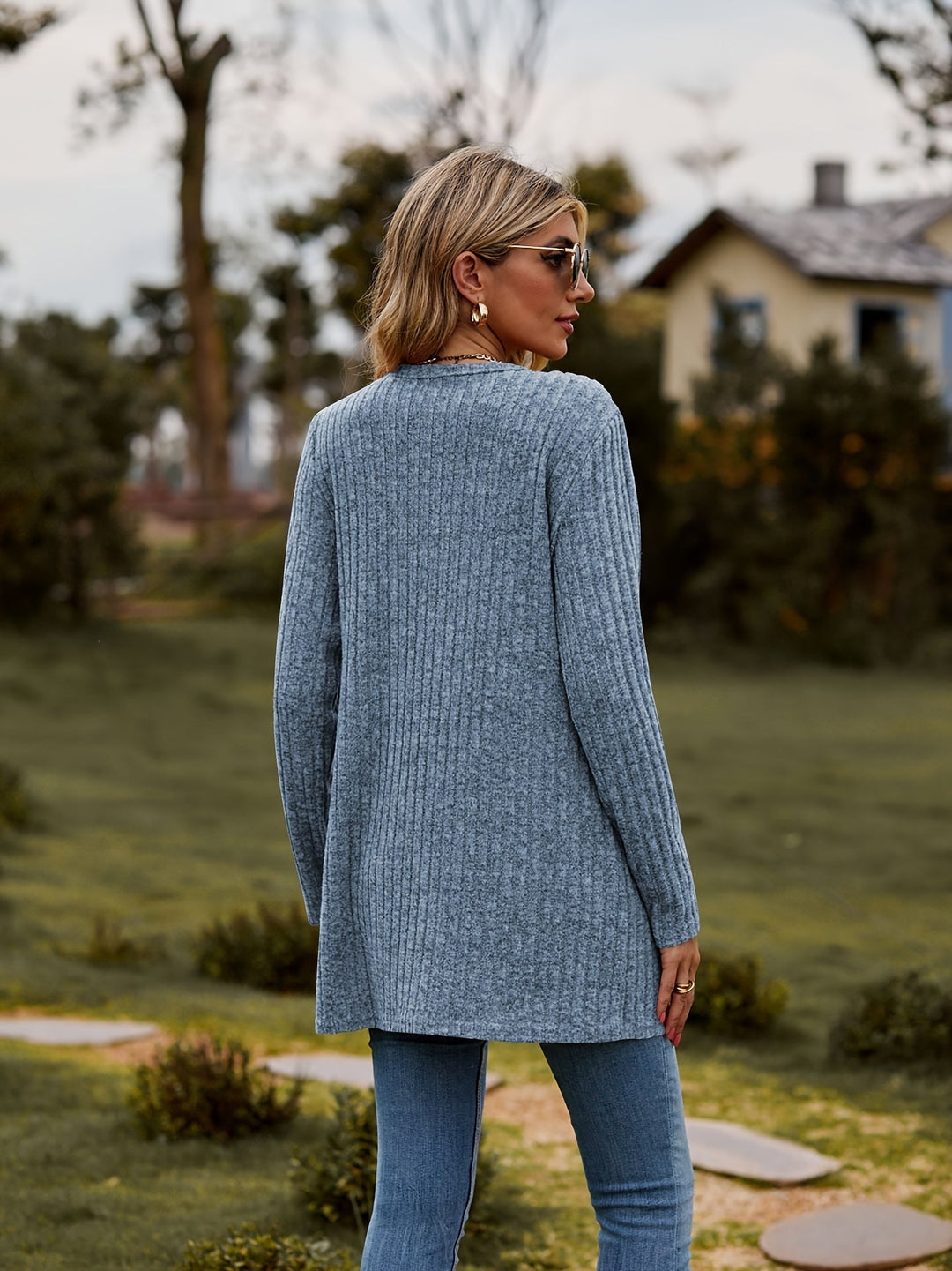 Lässiger warmer gerippter Baumwolle Strickcardigan für Damen | Perfekt für lässige Tage