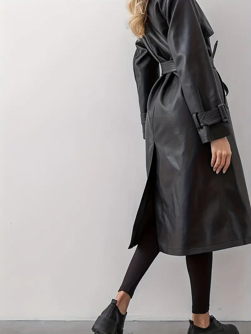 Winona - Trenchcoat veste en cuir avec ceinture