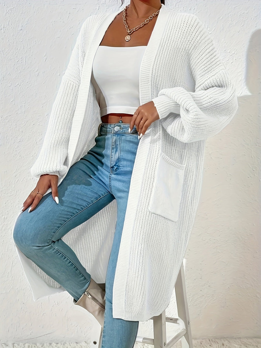 Cardigan en tricot pour femmes – coupe ouverte, long et confortable pour le quotidien et les loisirs