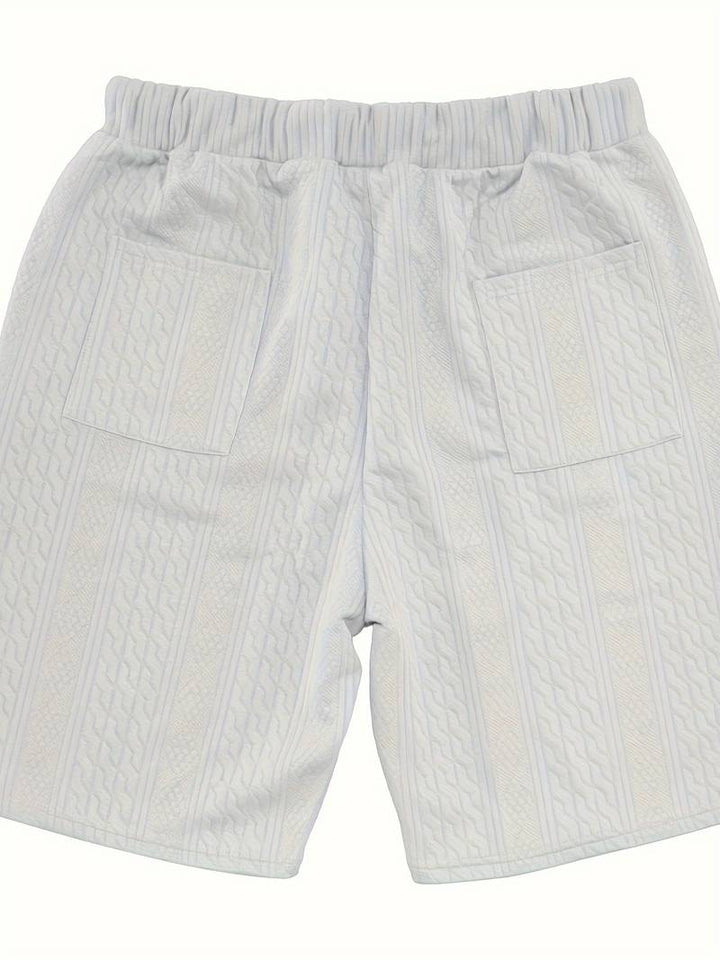 Męski letni zestaw dwuczęściowy – oversize koszula z dekoltem w serek i szorty w dzianinowym stylu – streetwearowy strój na czas wolny i wakacje