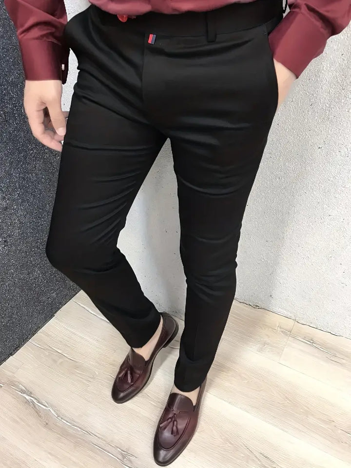 Pantalon chino homme slim fit – Pantalon d'affaires élégant camel avec stretch et fermeture à bouton