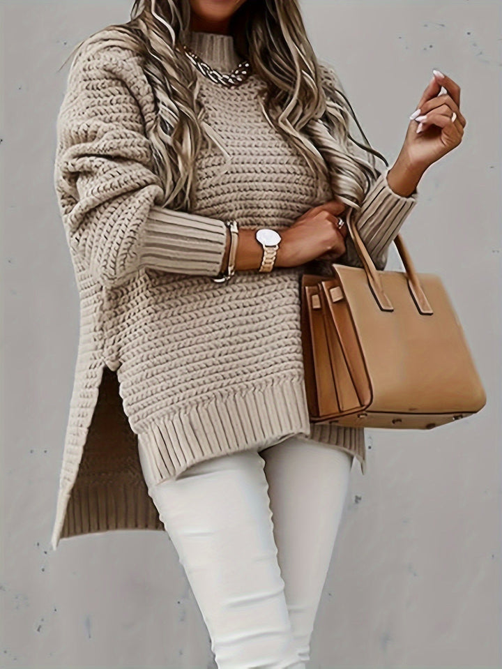 Vintage Baumwoll-Rollkragenpullover mit geteilten langen Ärmeln Pullover Damen | Perfekt für den Alltag
