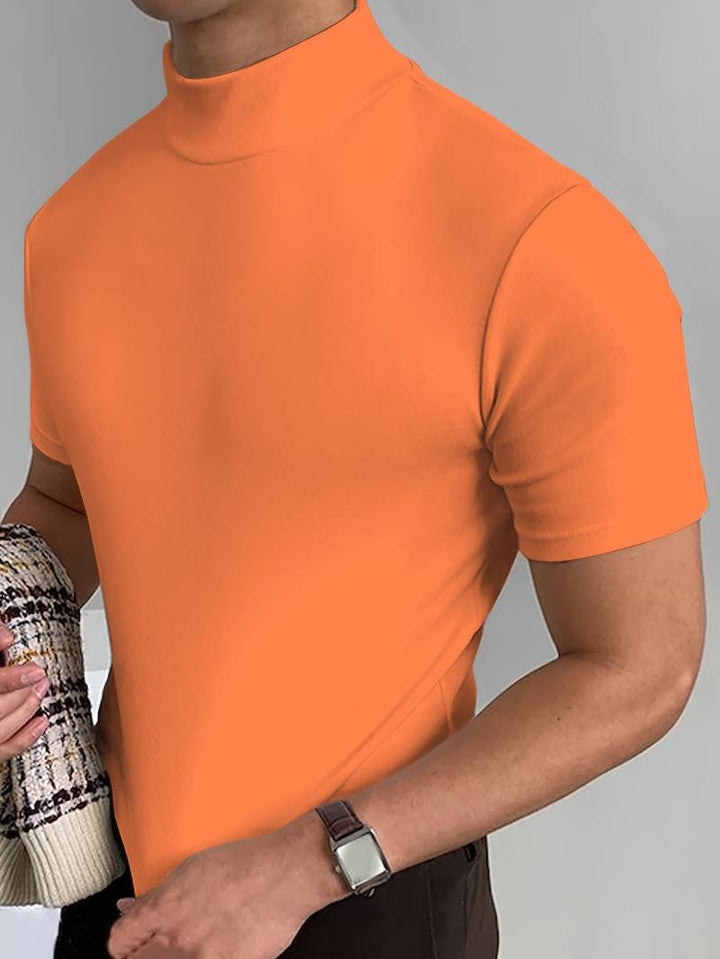 T-shirt à col roulé pour homme à manches courtes – Haut ajusté pour affaires, loisirs et looks superposés