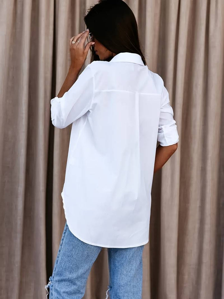 Camicetta da donna con colletto a risvolto – Camicia bianca classica con maniche 3/4 per business e casual