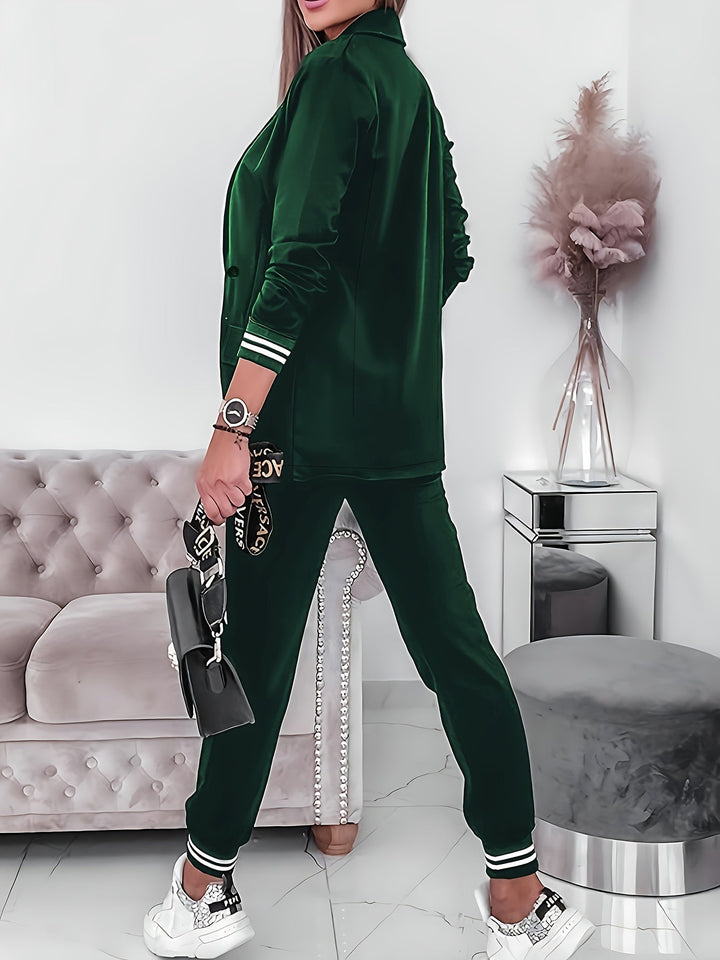 Casual Langarm Blazer Mit Klapptaschen & Hosen Outfit Set Für Damen | Perfekt für Freizeittage