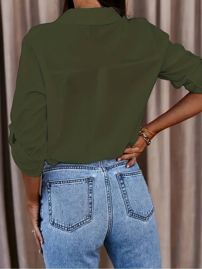Camicetta da donna con colletto a risvolto – Camicia bianca classica con maniche 3/4 per business e casual