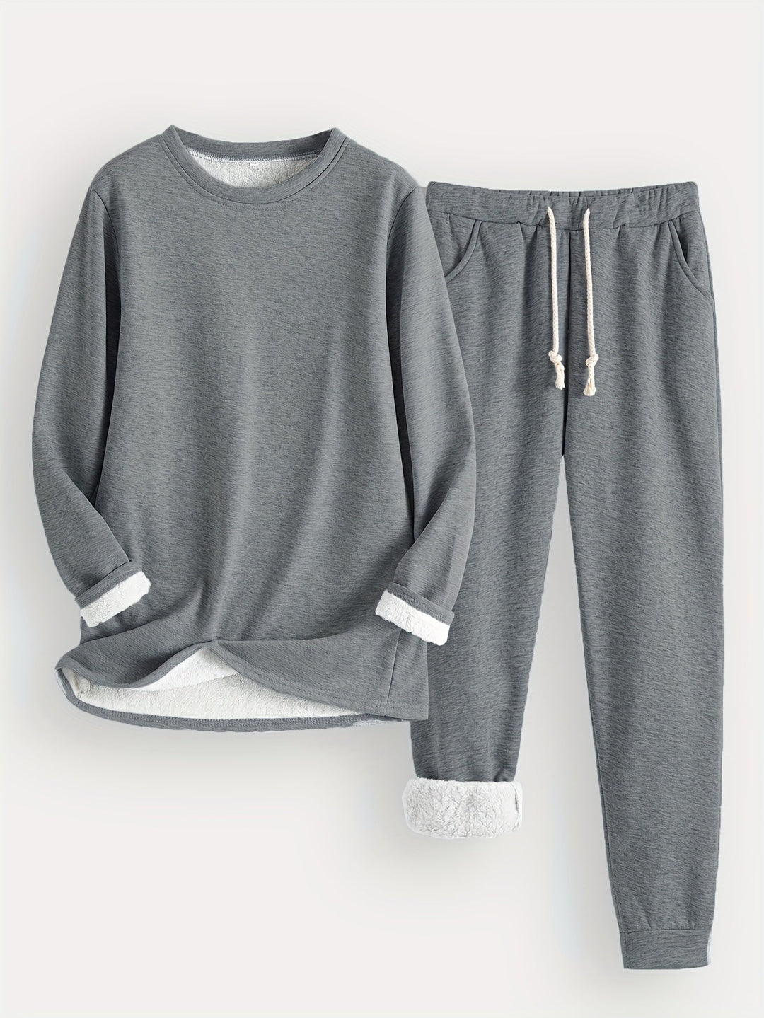 Comodo maglione termico e pantaloni da jogging tinta unita per donna | Perfetto per autunno/inverno