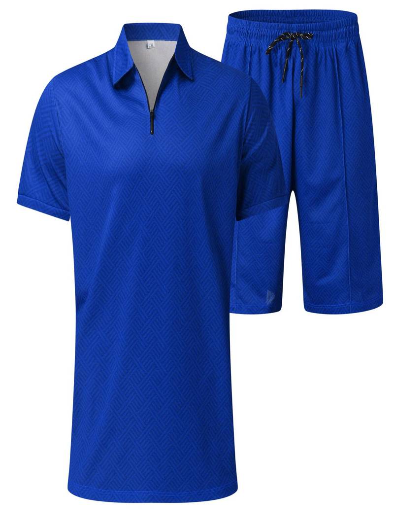Herren Sommer Set mit Reißverschluss-Poloshirt & Shorts – Zweiteiliges Outfit mit Muster für Urlaub, Freizeit & Strand