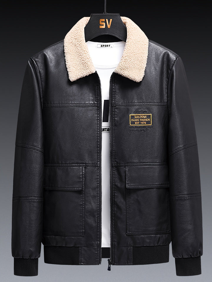 Veste d'hiver chaude en polaire et cuir PU pour hommes | Parfaite pour les activités de plein air