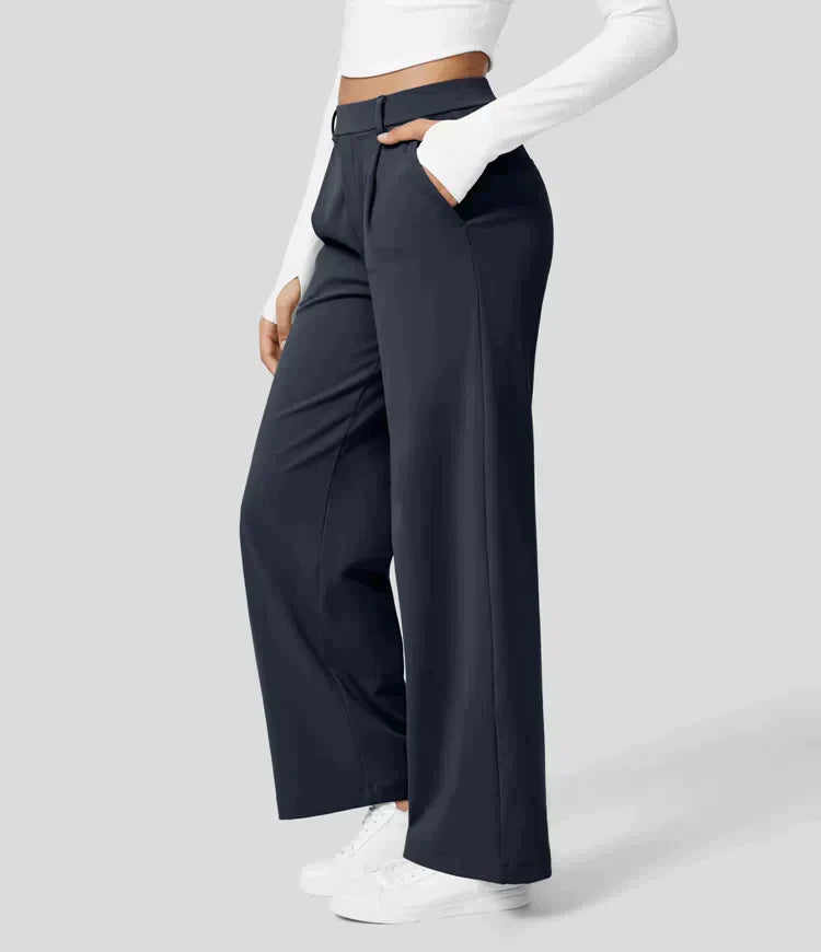 Elegante pantaloni da donna a gamba larga – vita alta, adatti per business e casual