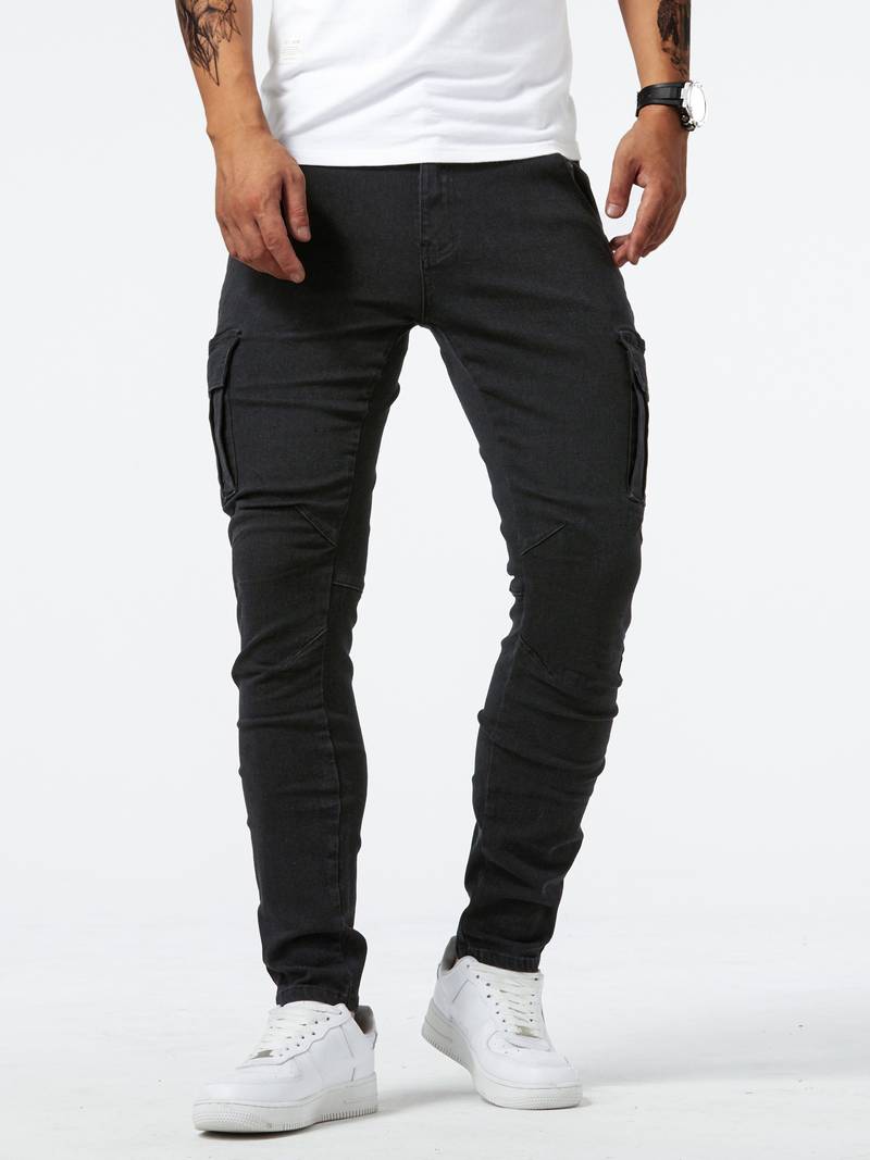 Herren Cargo Jeans Slim Fit mit Seitentaschen – Streetwear Hose für Freizeit & Alltag
