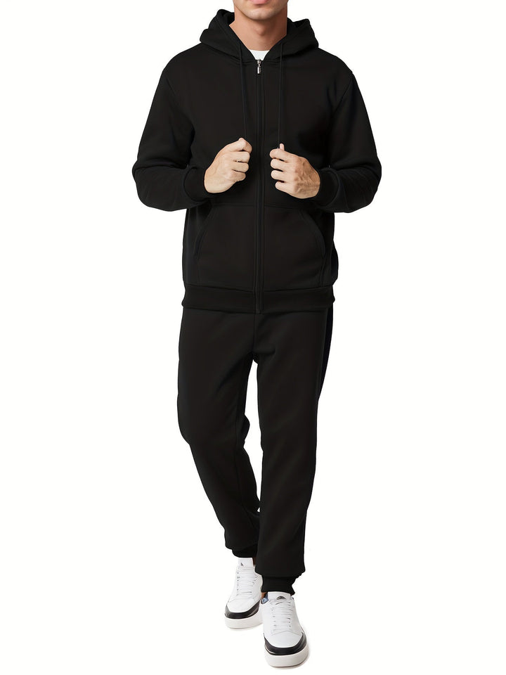 Moderner Unifarbener Kapuzenpullover-Trainingsanzug mit Hose für Herren | Perfekt für Casual Days