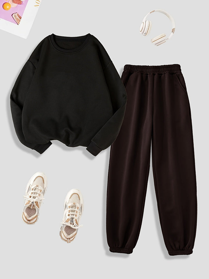 Sweat-shirt à manches longues confortable avec doublure en peluche & pantalon de jogging pour femmes | Idéal pour l'automne/hiver