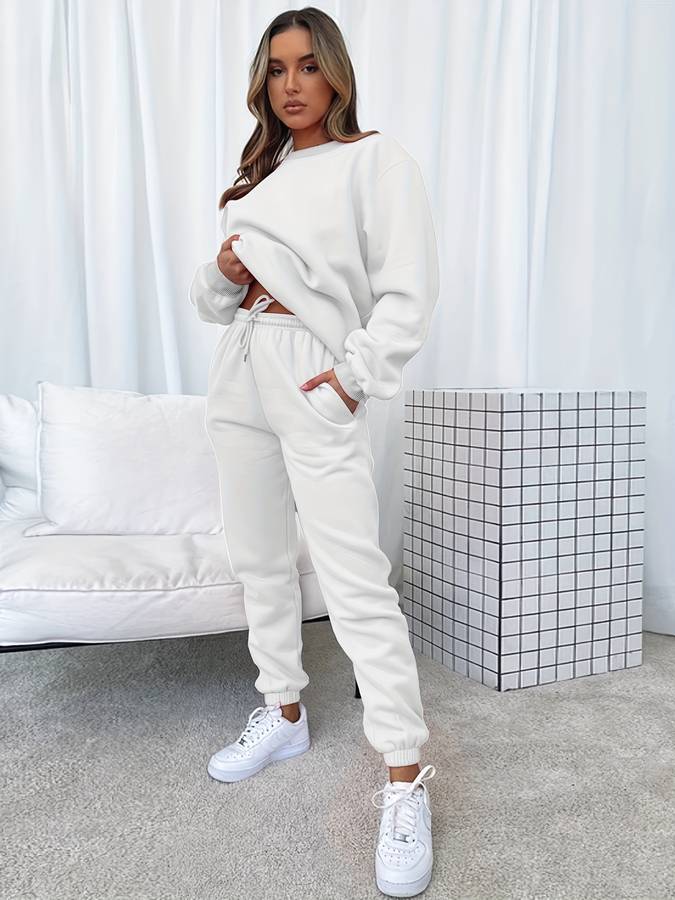 Ensemble sweat deux pièces pour femme – Pull oversize & pantalon de jogging rose pour lounge & style urbain