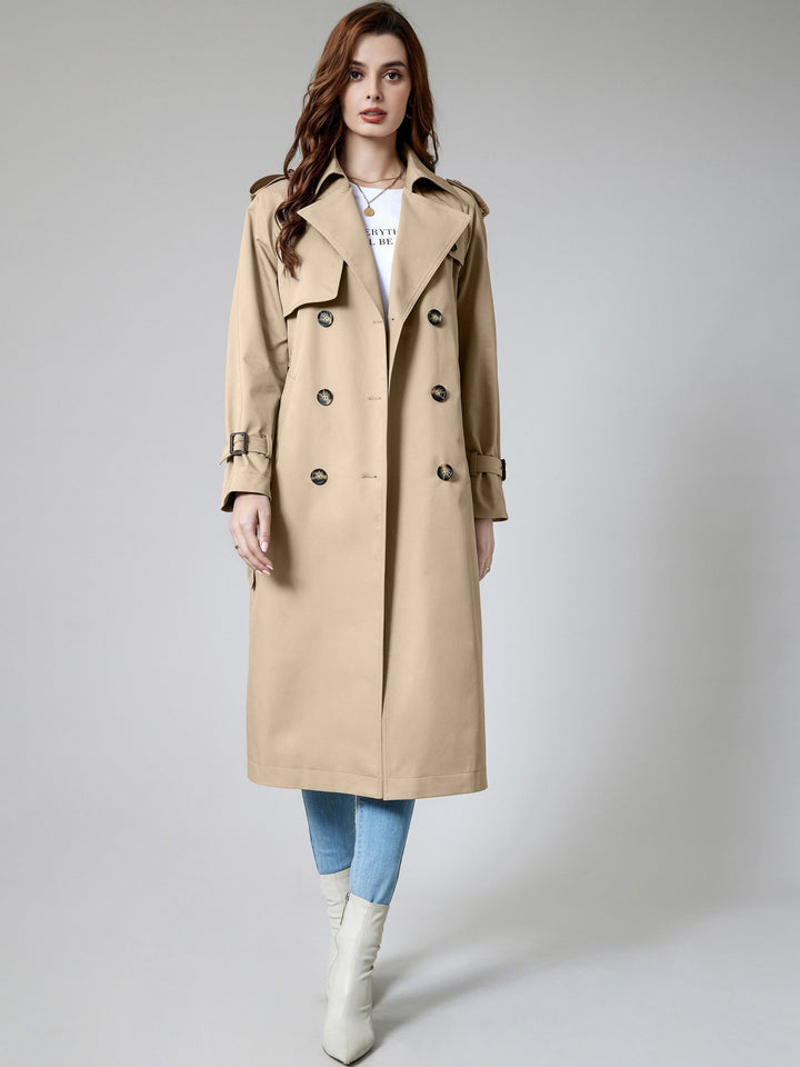 Trench-coat élégant en polyester uni tissé avec poches pour femmes | Idéal pour toutes les occasions