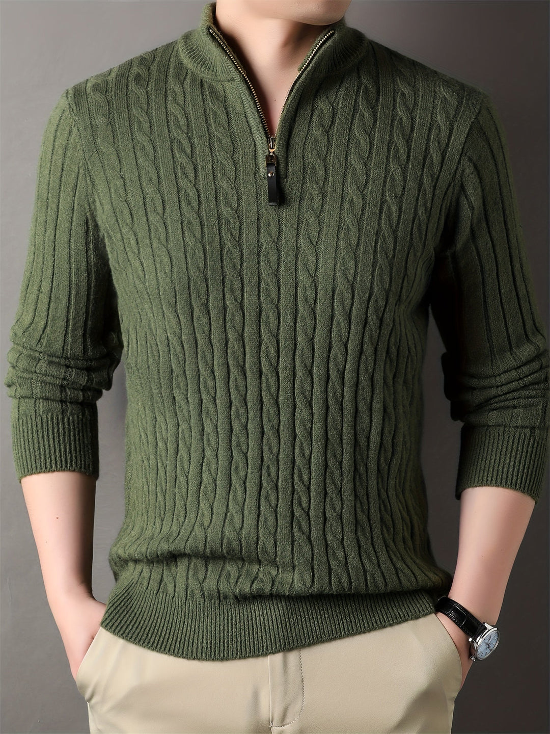 Donnell - Pull décontracté pour homme en tricot torsadé avec fermeture éclair