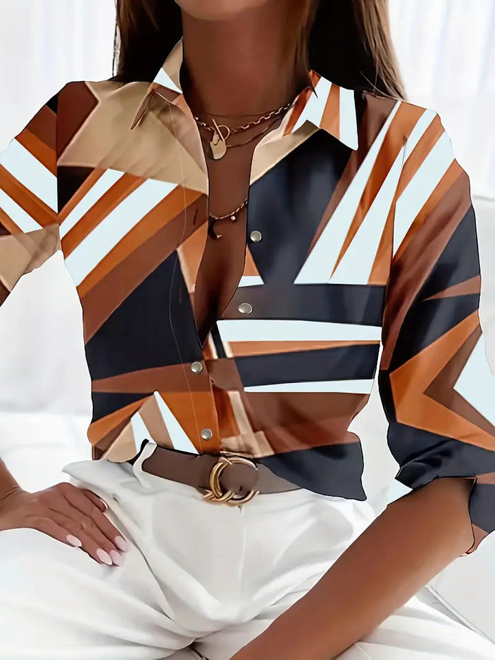 Damen Bluse mit Blattmuster – Elegante Satin-Hemdbluse mit Knöpfen & V-Ausschnitt – Sommer Oberteil für Büro & Freizeit