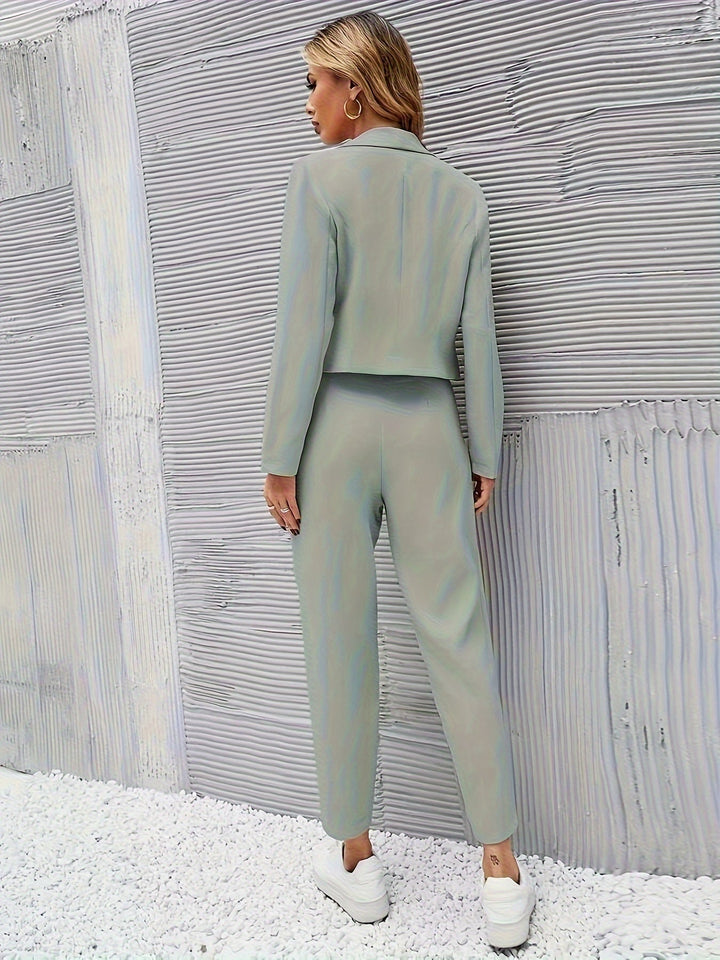Casual Cropped Blazer & Karottenhosen Outfit Set Für Damen | Perfekt für Legere Tage