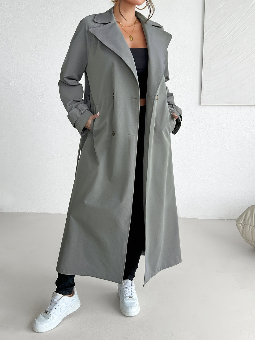 Lässiger einfarbiger Trenchcoat mit Gürtel für Damen | Perfekt für legere Tage