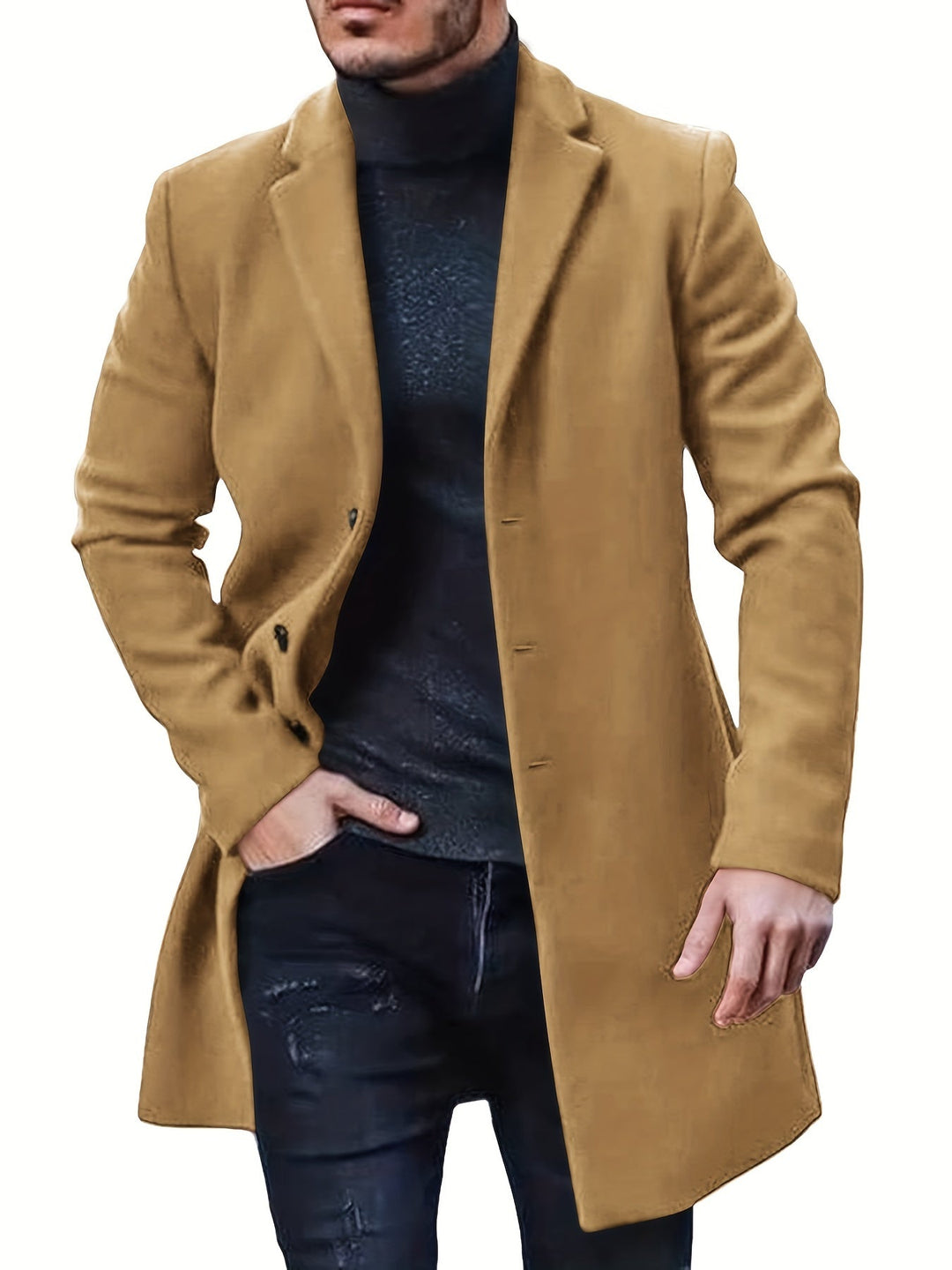 Trench-coat mi-long décontracté à boutons pour hommes | Parfait pour les jours décontractés