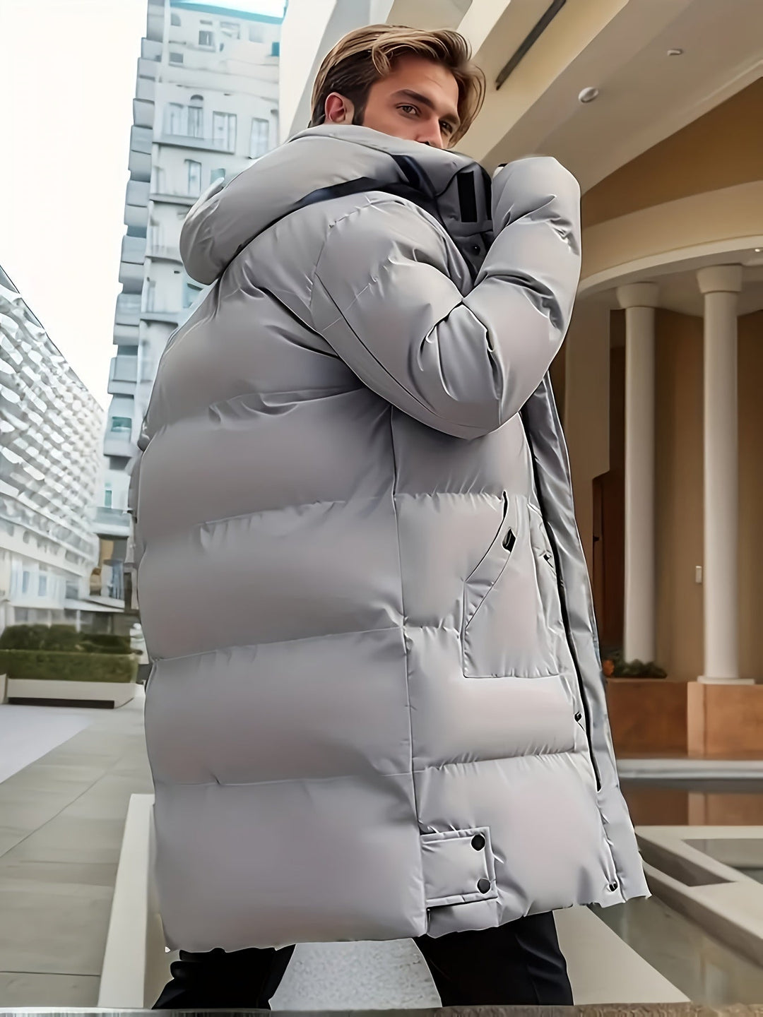 Veste d'hiver pour homme avec capuche – Veste matelassée chaude et doublée avec fermeture éclair et poches