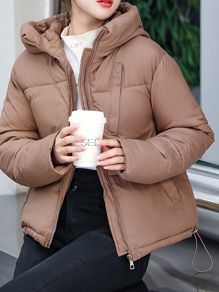 Elegante kurze Puffer-Winterjacke mit Kapuze für Damen | Perfekt für Winter
