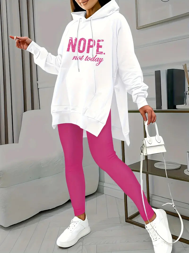 Street-Chic-Set aus Kapuzenpullover und Leggings mit Buchstaben-Print